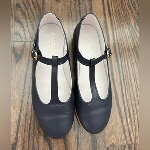 La Coqueta Navy Leather T-Bar Shoes Girls size 32/ US sz 1